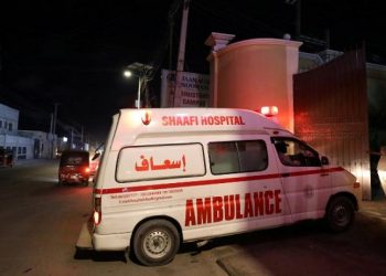 An ambulance carrying an injured person from an attack by Al Shabaab gunmen on a hotel near the presidential residence arrives to the Shaafi hospital in Mogadishu, Somalia December 10, 2019. REUTERS/Feisal Omar