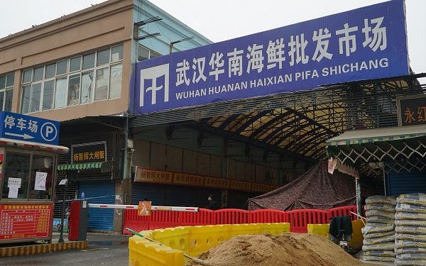 The Wuhan Huanan Wholesale Seafood Market, where a number of people related to the market fell ill with a virus, sits closed in Wuhan, China.  (AP Photo/Dake Kang)