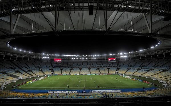 epa08294895 General view of the Maracana without fans during the game between Flamengo Vs. Portuguesa for the Rio de Janeiro soccer championship, in the empty Maracana stadium, in Rio de Janeiro, Brazil, 14 March 2020. The soccer matches scheduled for today and tomorrow in most Brazilian stadiums, including Rio de Janeiro and Sao Paulo, will be behind closed doors, over fears that large public gatherings will facilitate the expansion of the coronavirus in Brazil.  EPA-EFE/Antonio Lacerda