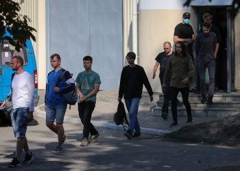 epa08602444 Belarusians leave a detention center in Minsk, Belarus, 14 August 2020, where protesters were kept following recent protests against the presidential election results. According to media reports, nearly 7,000 people have been detained and hundreds injured in the crackdown on demonstrators protesting the official results that said long-time president Alexander Lukashenko won by a landslide with 80 percent of the vote. Main opposition leader Svetlana Tikhanovskaya fled to Lithuania after rejecting the election results she claimed was rigged.  EPA-EFE/TATYANA ZENKOVICH