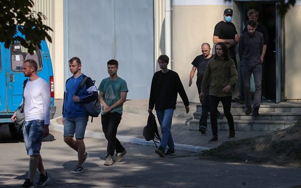 epa08602444 Belarusians leave a detention center in Minsk, Belarus, 14 August 2020, where protesters were kept following recent protests against the presidential election results. According to media reports, nearly 7,000 people have been detained and hundreds injured in the crackdown on demonstrators protesting the official results that said long-time president Alexander Lukashenko won by a landslide with 80 percent of the vote. Main opposition leader Svetlana Tikhanovskaya fled to Lithuania after rejecting the election results she claimed was rigged.  EPA-EFE/TATYANA ZENKOVICH