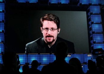 epa07972515 Edward Snowden of Fredom of the Press Foundation addresses a speech in video conference in the official opening ceremony of the 2019 Web Summit at Atlantic Pavilion in Lisbon, Portugal, 04 November 2019. The 2019 Web Summit, considered the largest event of startups and technological entrepreneur ship in the world, takes place from 04 to 07 November.  EPA-EFE/MIGUEL A. LOPES
