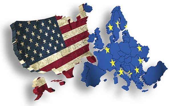Trade Agreement USA and EU. Symbol for the Transatlantic Trade and Investment Partnership TTIP