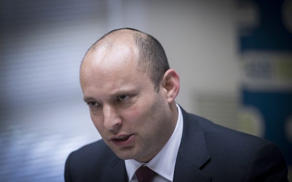 Habayit Hayehudi (Jewish Home) party chairman, Naftali Bennett, leads a party faction meeting at the Knesset, on December 12, 2016. Photo by Yonatan Sindel/Flash90