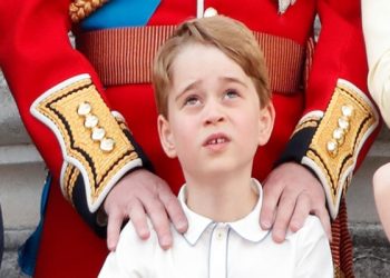 LONDON, UNITED KINGDOM - JUNE 08: (EMBARGOED FOR PUBLICATION IN UK NEWSPAPERS UNTIL 24 HOURS AFTER CREATE DATE AND TIME) Prince George of Cambridge watches a flypast from the balcony of Buckingham Palace during Trooping The Colour, the Queen's annual birthday parade, on June 8, 2019 in London, England. The annual ceremony involving over 1400 guardsmen and cavalry, is believed to have first been performed during the reign of King Charles II. The parade marks the official birthday of the Sovereign, although the Queen's actual birthday is on April 21st. (Photo by Max Mumby/Indigo/Getty Images)