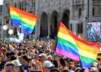 FILE PHOTO: People take part in the annual Pride festival in Budapest, Hungary July 6, 2019. REUTERS/Tamas Kaszas/File Photo