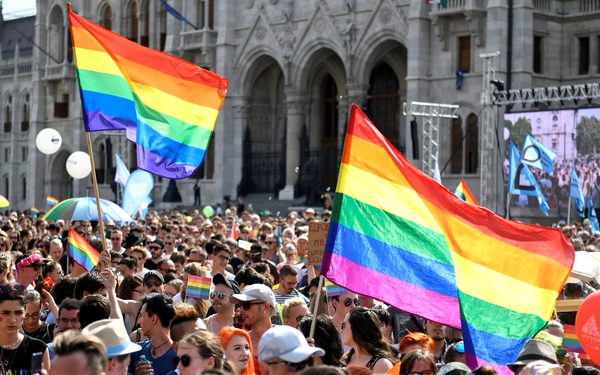 FILE PHOTO: People take part in the annual Pride festival in Budapest, Hungary July 6, 2019. REUTERS/Tamas Kaszas/File Photo