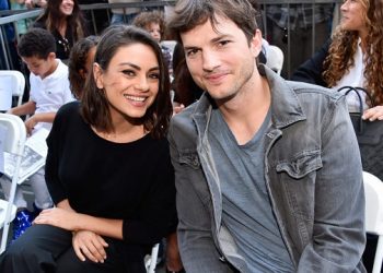 HOLLYWOOD, CA - MAY 03:  Actors Mila Kunis (L) and Ashton Kutcher at the Zoe Saldana Walk Of Fame Star Ceremony on May 3, 2018 in Hollywood, California.  (Photo by Alberto E. Rodriguez/Getty Images for Disney)