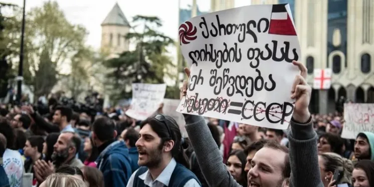 Протести во Грузија откако Законот за странски агенти помина во Комитетот на Правосудството. Фото: ОЦ Медиа