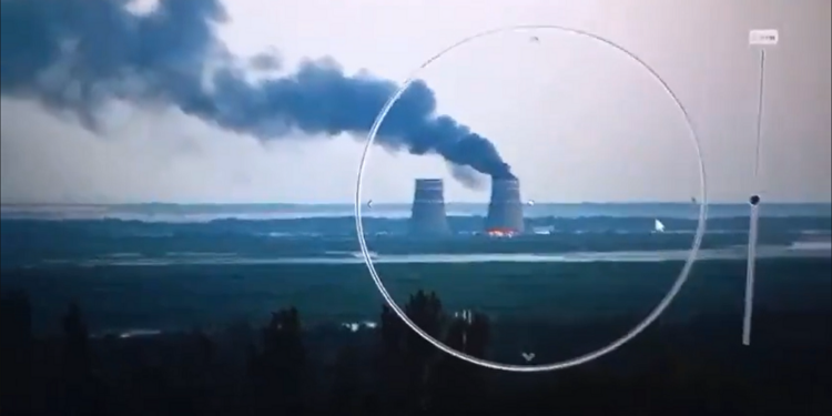 Запорижжиа, Украина, 11 август 2024, скриншот од видео објавено од претседателот Зеленски за пожарот предизвикан од руските окупаторски сили.