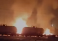 Скриншот од видео кое наводно ги прикажува последиците од нападот со украински дрон врз железничката станица Арчеда во градот Фролово во руската Волгоградска област преку ноќ на 4 август Фото: Х